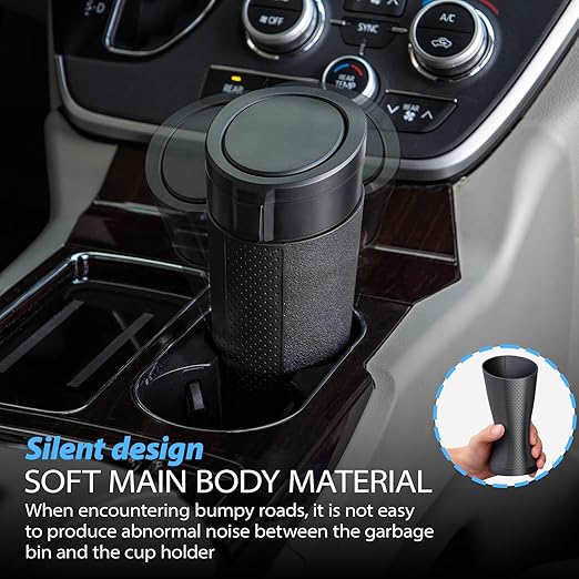 Car Trash Can Cup Holder with Lid, Cup Holder Trash Can for Car, Mini Vehicle Garbage Bin for Cup Holders and Door Pockets, 30 Bags, Black