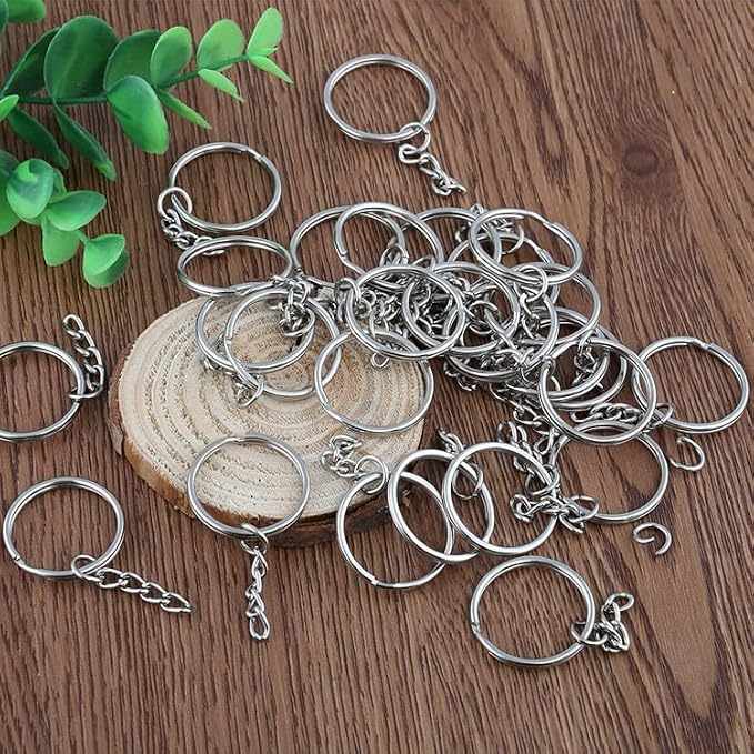 100Sets 1 inch Keychain Rings Silver Split Round Key Ring with Chain and Open Jump Rings for DIY Keychain Making Crafts