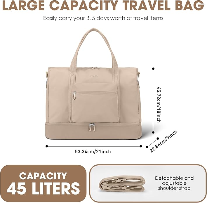 Women's Weekender bag Travel Duffel Bag with Shoe Compartment 21-inch Airline-Approved Carry-On, 2-Piece Overnight Bag Set Personal Item Luggage