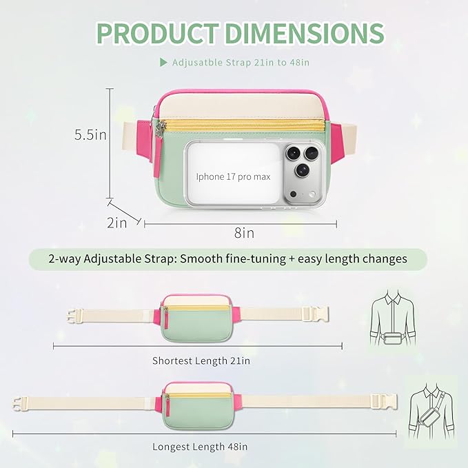 Fanny Pack Birthday Graduation Gifts for 7 8 9 10 11 12 13 Year Old Teen Girls Her Kids, Preppy Cute Trendy Stuff Colorblock Crossbody Bag Adjustable Belt Bags for Travel Essentials