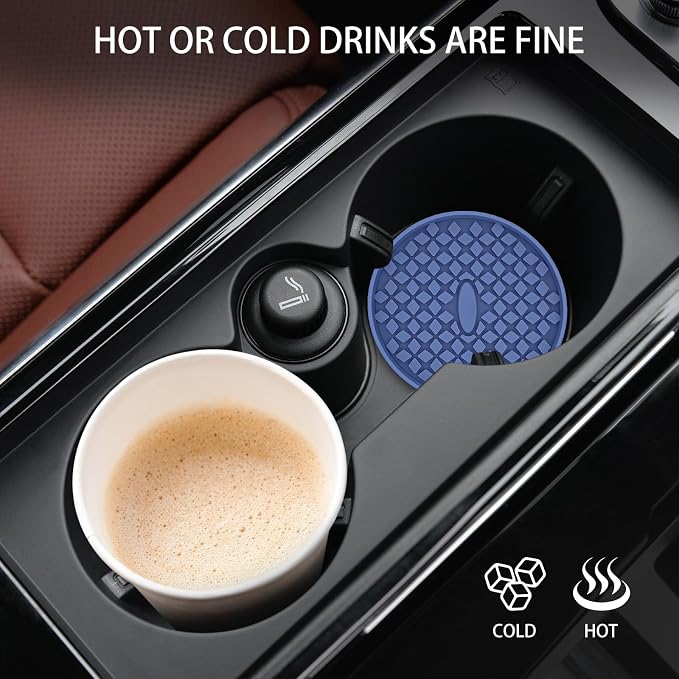 ME.FAN Car Cup Coasters [4 Pack] Silicone Car Coasters/Cup Mats, Non-Slip Recessed Car Interior Accessories Navy Blue