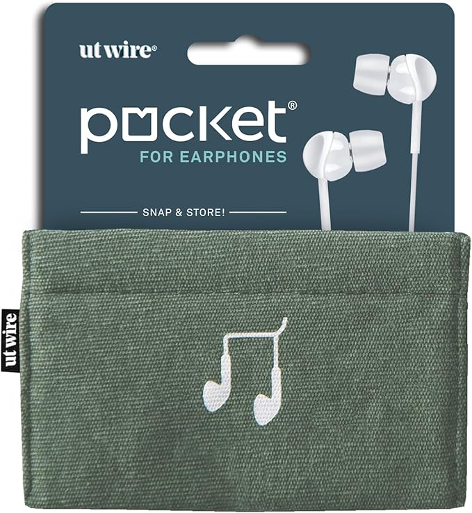 UT Wire Pocket Snap & Store Mobile Earphone Case Pouch, Sage Green with Solid Grey Interior