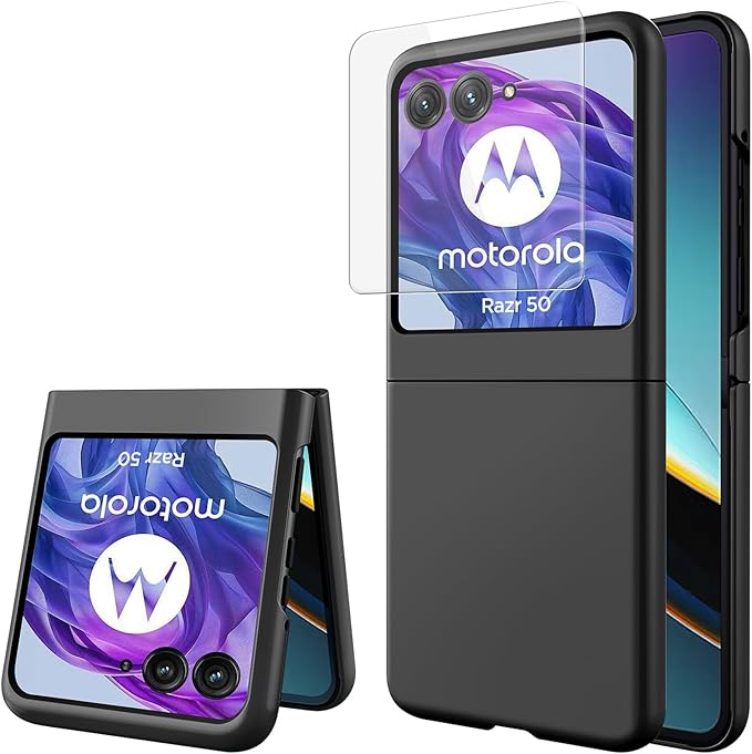 Miimall Slim fit for Motorola Razr 2024 Case with Screen Protector,Thin [Military Grade Shockproof][Camera Protection] Drop-Proof Hard Nonslip Rugged Grip Durable Cover,Razr 2024 Case,Black
