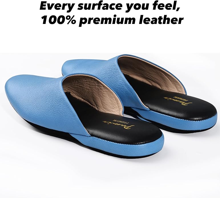 PAMIR Women's Hand-Turned Scuffs, Genuine Leather Indoor House Slippers with Memory Foam