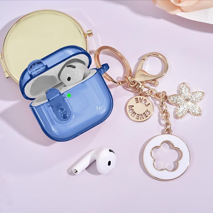 (with Safety Lock) VISOOM 2025 Clear Cases for Airpods iPods 4 Case Cover Women, Bling Airpod iPod 4 Case Soft 4th Gen Air Pods iPods Cases with Keychain for Apple Headphones Airpods4 Generation-Blue