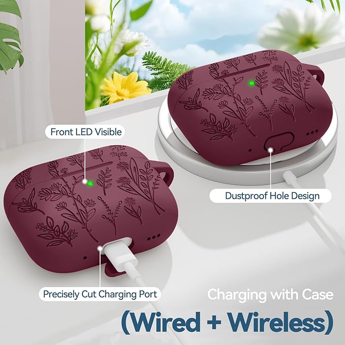 for Airpods Pro 3 Case, Flower Engraved Cases for Apple AirPods Pro 3rd Generation 2025, Soft Silicone Cover for Men Women Girly with Cleaning Kit & Keychain, Anti-Scratch, Shockproof