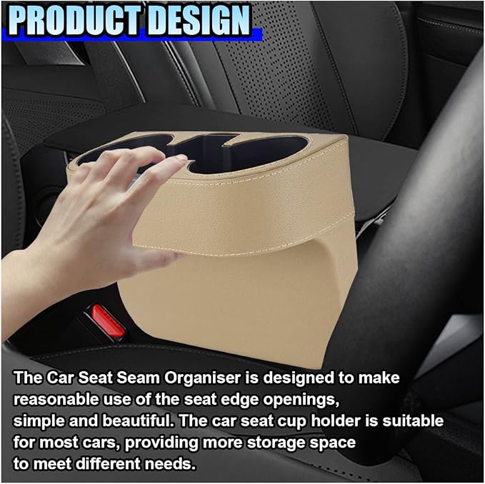 ZIMISI Car Cup Holder, PU Leather Auto Front Console Gap Filler Organizer, Multifunctional Cup Drink Holder, Car Seat Gap Filler Storage Box, Coin Bucket, Cell Mobile Phone Holder (Beige)