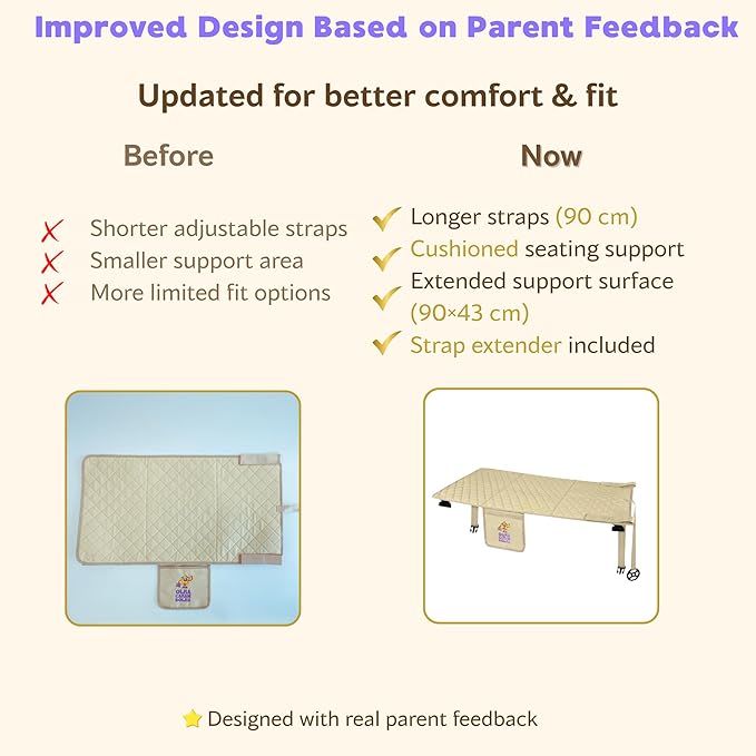 Toddler Airplane Footrest for Travel – Airplane Seat Extender for Kids with Soft Cushioned Support, Natural Cotton Surface, Adjustable Straps & Travel Pouch – Comfortable Leg Support for Flights