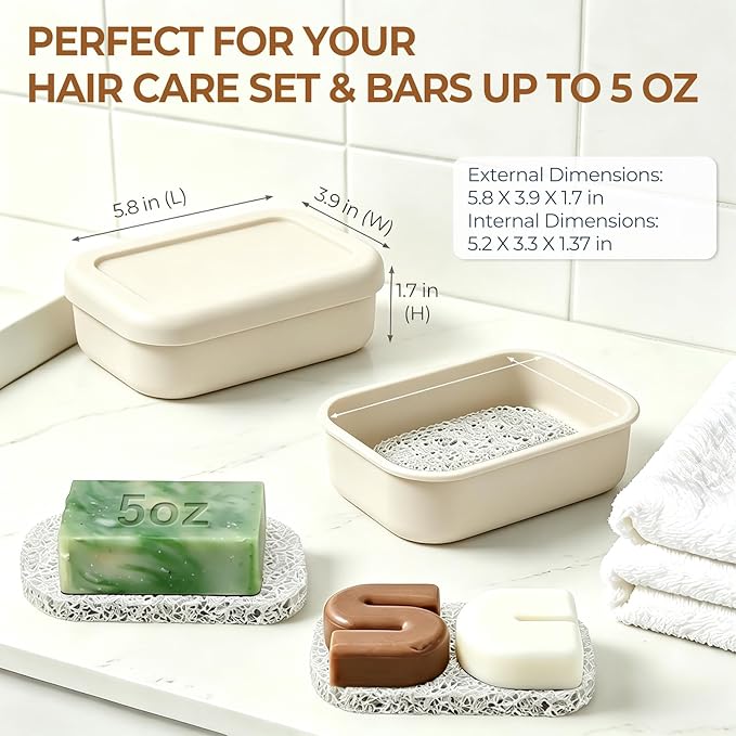 AIMAIAIMAI Silicone Shampoo Bar Travel Case with Drain Pad – Leak Proof Bar Soap Travel Case for 2 Bars, Shampoo & Conditioner Bar Holder for Camping, Gym | 1 Pack, Off-White
