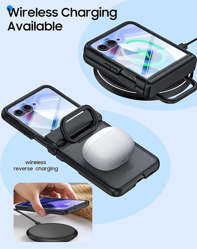 for Motorola Razr Ultra 2026 Case/Razr Ultra 2025 Case with Ring Holder,Hinge Protection, Screen Protector, Translucent Frosted Shockproof Slim Cover for Razr Ultra 2026/2025 -Black