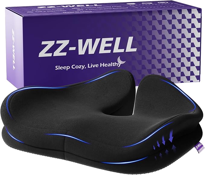 ZZ-WELL Seat Cushions for Office Chairs - Coccyx Cushion for Tailbone Pain - Memory Foam Extra Large Thick Seat Cushion 21.2 Inches, Patented Pressure Relief for Computer Gaming Chair (Black)