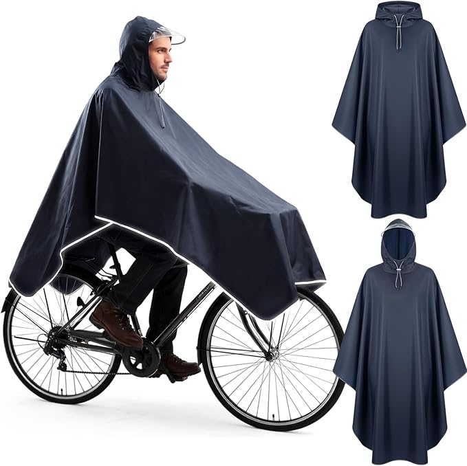 Coume 2 Pack Waterproof Rain Poncho with Reflective Strips Reusable Cycling Hooded Raincoat Packable Rain Cape for Adults