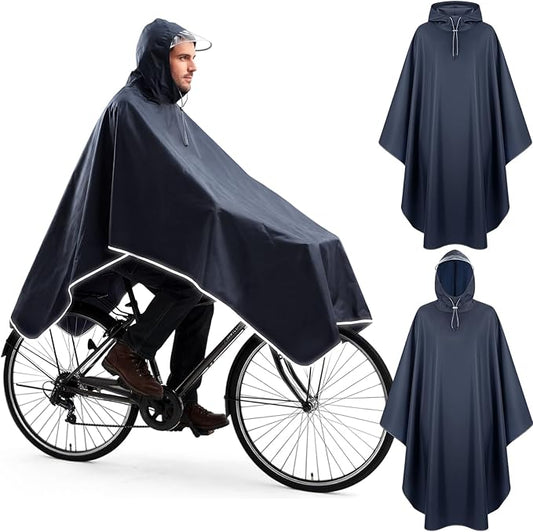 Coume 2 Pack Waterproof Rain Poncho with Reflective Strips Reusable Cycling Hooded Raincoat Packable Rain Cape for Adults