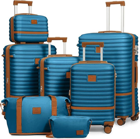 Joyway Luggage Set 7 Piece Suitcase Sets with Spinner Wheel,Hardside Expandable Travel Laggage with TSA Lock(18/20/24/28 Blue)