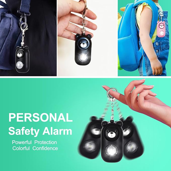 Personal Safety Alarm Keychain with LED Light, 130dB Emergency Alert, Rechargeable Bear Design for Women, Children,Girls