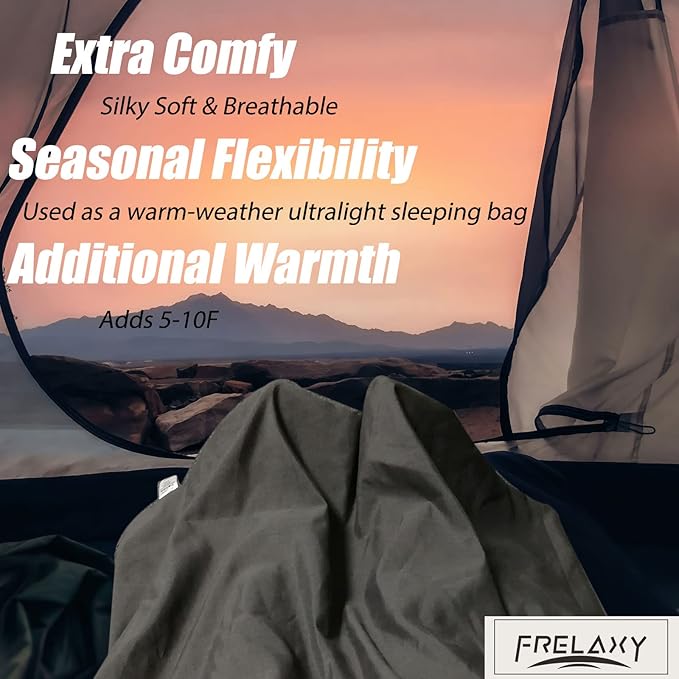 Frelaxy Sleeping Bag Liner, XL Travel Sheet & Camping Sheet for Backpacking, Hotel, Hostels & Traveling, Comfy & Easy Care, 4 Seasons Warm Cold Weather
