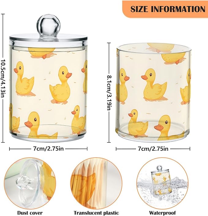 2 Pack Qtip Holder Organizer Dispenser Ducks Yellow Bathroom Storage Canister Cotton Ball Holder Container for Cotton Pads/Swabs/Floss