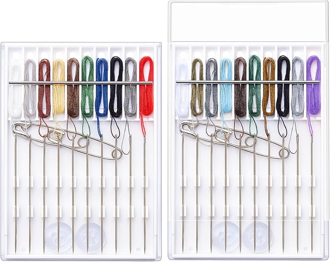 Hestya 2 Boxes (20 Pcs) Pre Threaded Needles for Hand Sewing Needles and Thread Box Quick Sewing Kit Prethreaded Kits(Rich Color)