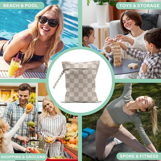 Grid Wet Dry Bags for Diaper Waterproof Swimsuit Washable Reusable Bag for Beach Diapers Dirty Yoga Gym Clothes Plant Gifts for Men Women Friend