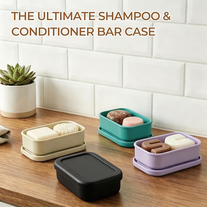 AIMAIAIMAI Silicone Shampoo Bar Travel Case with Drain Pad – Leak Proof Bar Soap Travel Case for 2 Bars, Shampoo & Conditioner Bar Holder for Camping, Gym | 1 Pack, Black