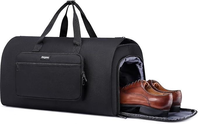 Convertible Duffle Bags for Men, Garment Bag for Travel, Carry on Garment Duffel Bag with Shoe Compartment, 2 in 1 Hanging Dress Suitcase Suit Travel Bags, Black