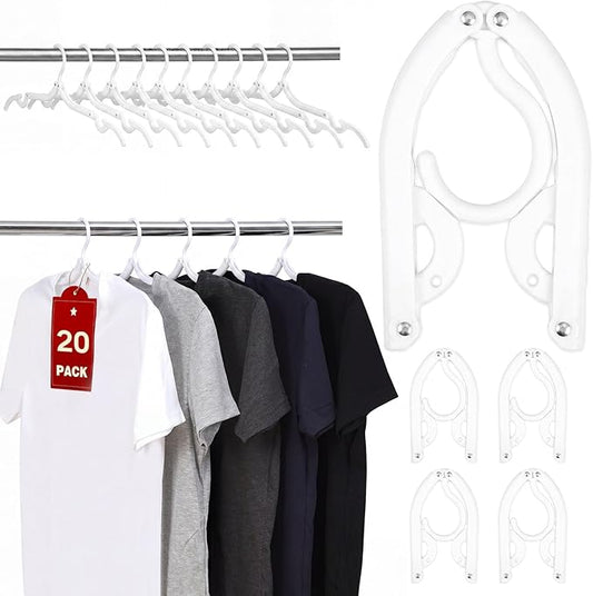 20 Pcs Travel Hangers, Cruise Ship Essentials Foldable Hangers Plastic Travel Essentials, Portable Cruises Must Haves 2026 for Suitcase, RV Camping Airplane Europe Vacation Essential, White