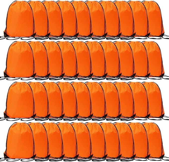 CODOBON 40 Pcs Drawstring Backpack Bulk Draw String Bags Cinch Polyester Bag for Gym Sport, Orange