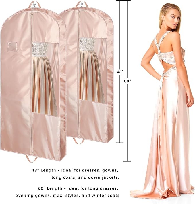 Garment Bags for Hanging Clothes and Travel with 4" Gusseted, Suit Cover for Clothes,Coats,Suit,Jackets,Dress,Shirts,Skirt. (Pink-48"-1pcs-Satin Fabric)
