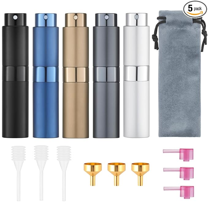 Tekson Travel Perfume Atomizer Refillable 8ml (5 PCS), Travel Cologne Sprayer Mini, Perfume Bottle Empty Small (Blue)