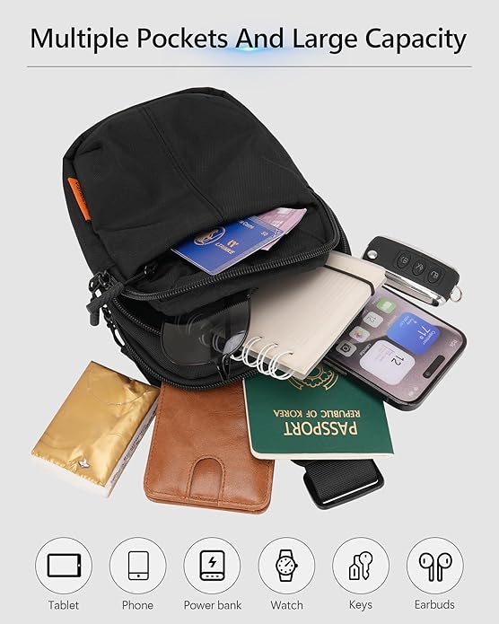 Peicees Small Anti Theft Sling Bag with Zipper Clip for Men Women, Waterproof Mini Crossbody Chest Bag for Travel Work Sport