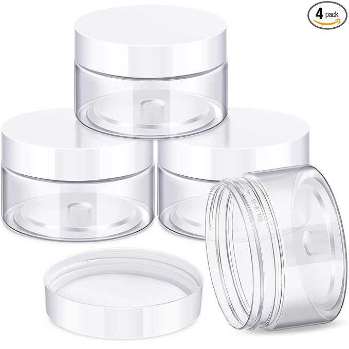 Patelai 4 Pieces Round Wide-mouth Leak Proof Plastic Container Jars with Lids for Travel Storage Makeup Beauty Products Face Creams Oils Salves Ointments DIY Making(1 Ounce,White)