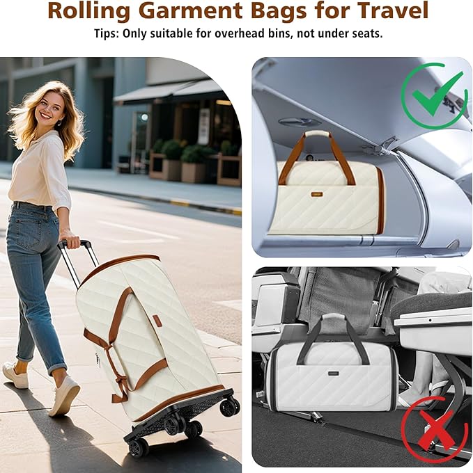 Rolling Garment Bags for Travel - Carry on Convertible Garment Duffle Bags with Wheels for Men Women, 4 in 1 Large Travel Duffel Bags with Shoes Compartment Hanging Suit Dress Weekender Bag 4pcs Set