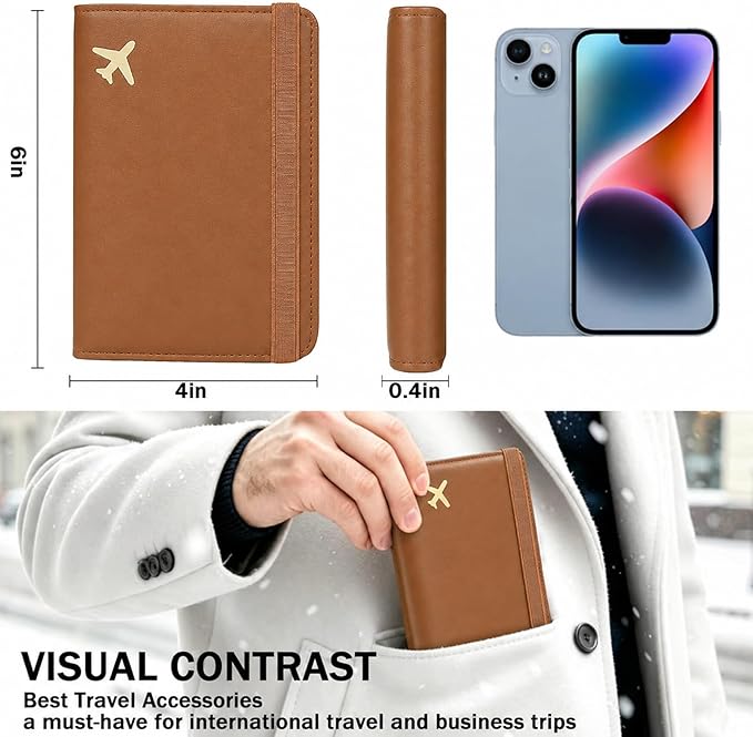 ZOPPEN RFID Blocking Passport Holder for Travel – PU Leather Waterproof Lightweight Passport Cover Wallet for Women Men, Travel Organizer with Card Slots for Airline Tickets & Passport Book, Brown
