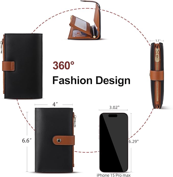 yiijay Wallet Women RFID Blocking Multi Cards Wallet Credit Card Holder for Women Large Capacity Lady Leather Trifold Travel Wallet with Pen Holder