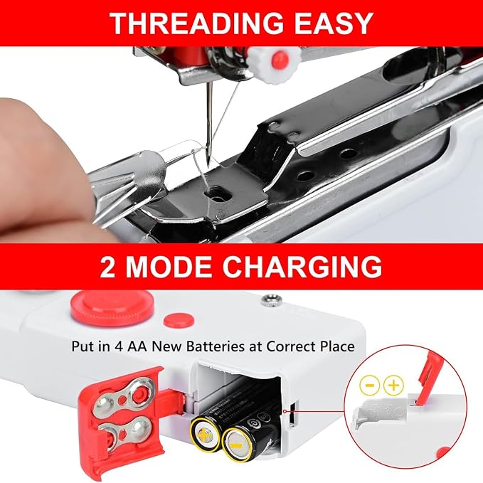 Handheld Sewing Machine for Beginners, Mini Sewing Machine for Quick Stitching with Sewing Kits Suitable for Home,Travel,DIY(Red)