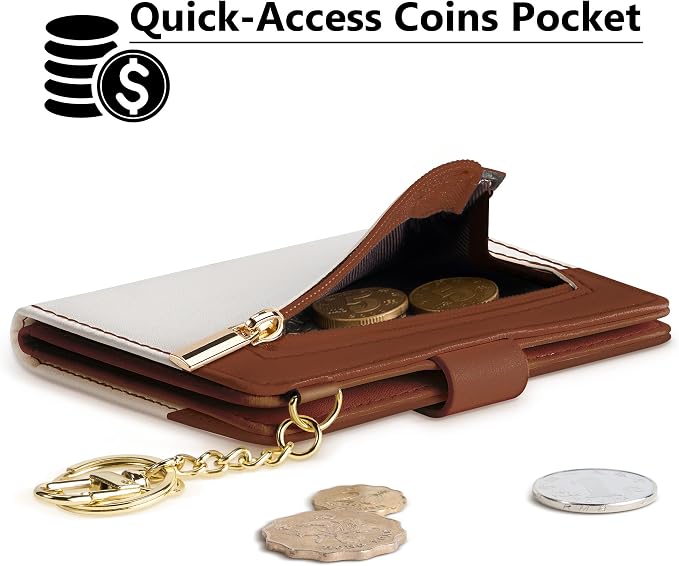 Airkit Small Wallets Woman RFID Blocking Leather Credit Card Holder - with ID Window - Card Wallets for Women - with Zipper Coin Purse - Keychain Wallet