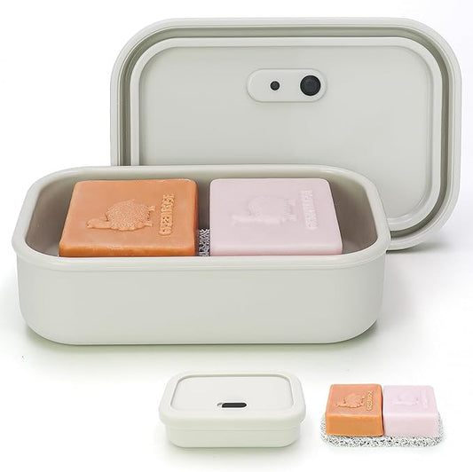 AIDIMMING Large Vented Silicone Travel Soap Case, Leak-Proof Shampoo Bar Holder for Kitsch Shampoo and Conditioner Bar Set, Drain Tray Container for Large Bars, Handmade Bars, Travel Gym (Off White)