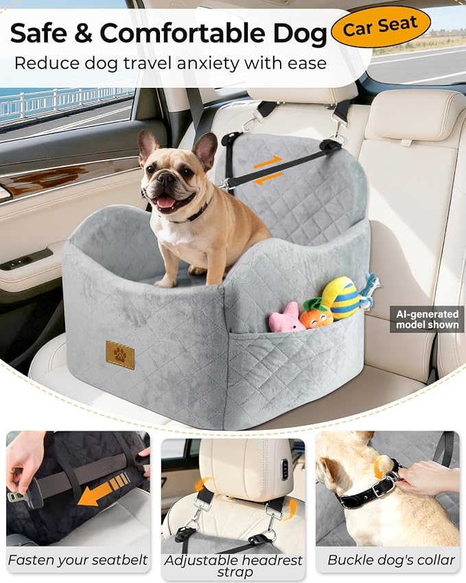 Dog Car Seat for Small/Medium Dogs, Detachable Washable Dog Booster Car Seat Under 35lbs, High-Support Memory Foam,Travel Bed with Storage Pockets