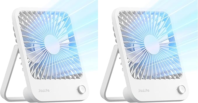 JISULIFE Desk Fan Battery Rechargeable, 4500mAh 180°Foldable Portable Personal Fan, 4 Speeds Adjustable Long Battery-life for Home Office Travel Outdoor Gifts for Women Men-White (Pack of 2)