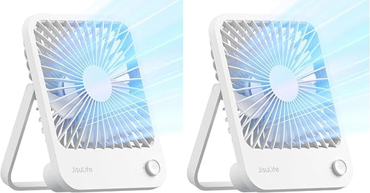 JISULIFE Desk Fan Battery Rechargeable, 4500mAh 180°Foldable Portable Personal Fan, 4 Speeds Adjustable Long Battery-life for Home Office Travel Outdoor Gifts for Women Men-White (Pack of 2)