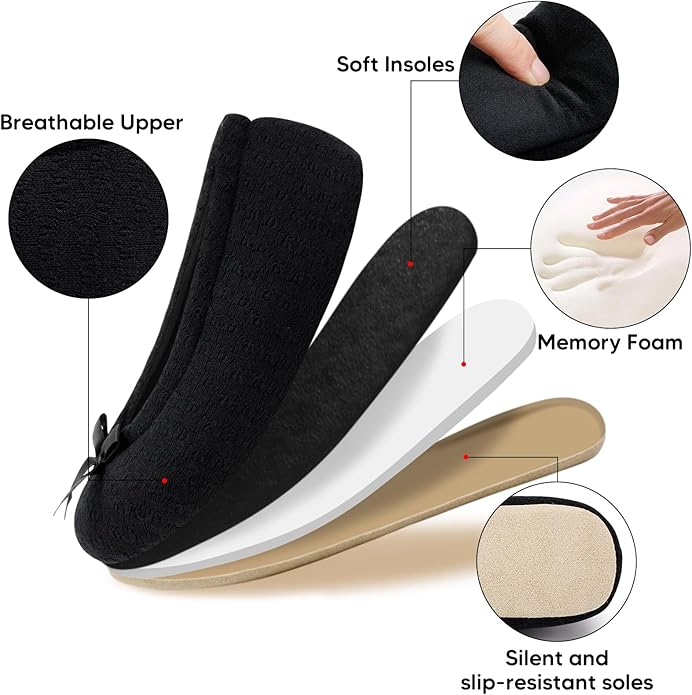 ANLUKE Women's Ballerina Slippers Fuzzy House Shoes Memory Foam with Non-Slip Sole