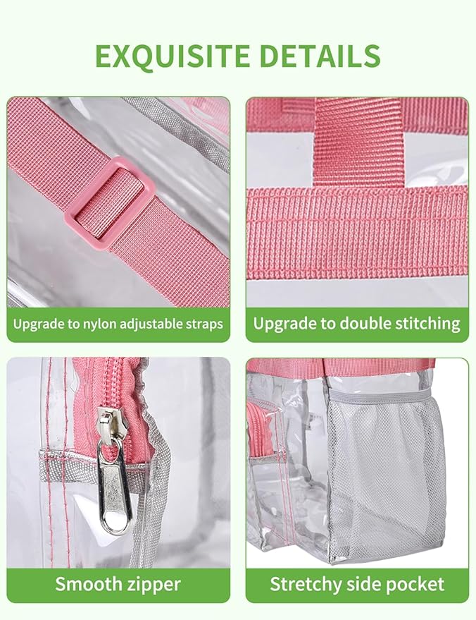 Bagenius Clear Tote Bag Stadium Approved, Game Day Satchel Bag with ‌Non-detachable Reinforced Strap for Concert, Work, Sport