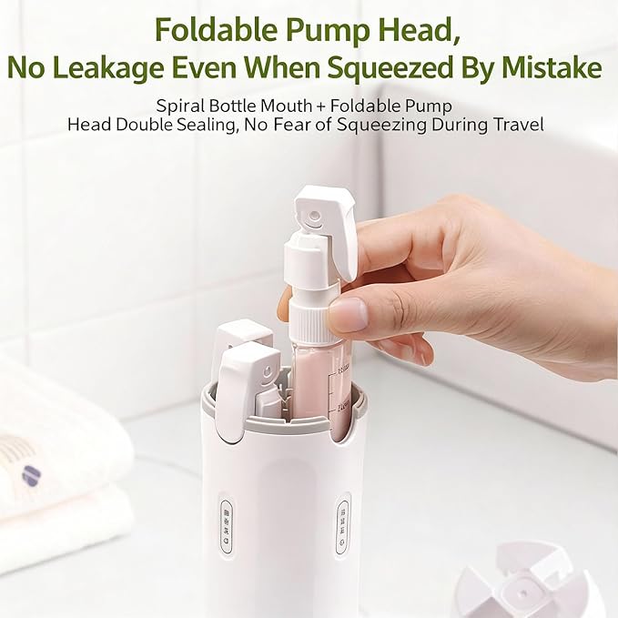 4 in 1 Travel Dispenser Bottle, Refillable Leak Proof Travel Size Bottles for Toiletries, Shampoo, Body Wash, Lotion, Conditioner (Light Green, 16.5cmx5.5cm, 30ml x 4, Plastic)