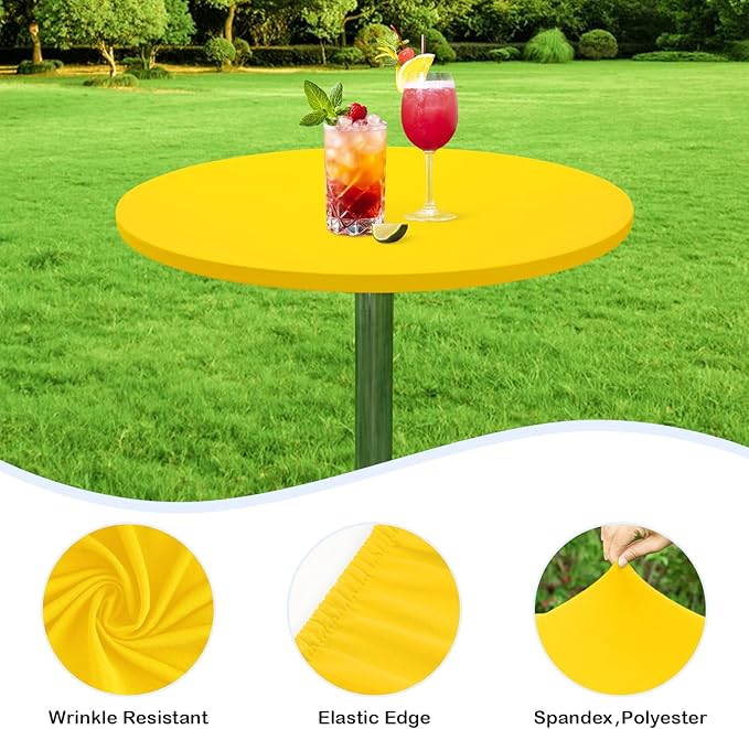 Wolkemer 4 Pack 2 Foot Yellow Fitted Tablecloth 24 Inch Round Elastic Edges Table Cloth, Spandex Stretch Table Cover with Machine Washable Fabric for Wedding Party Picnic Dining Indoor Outdoor