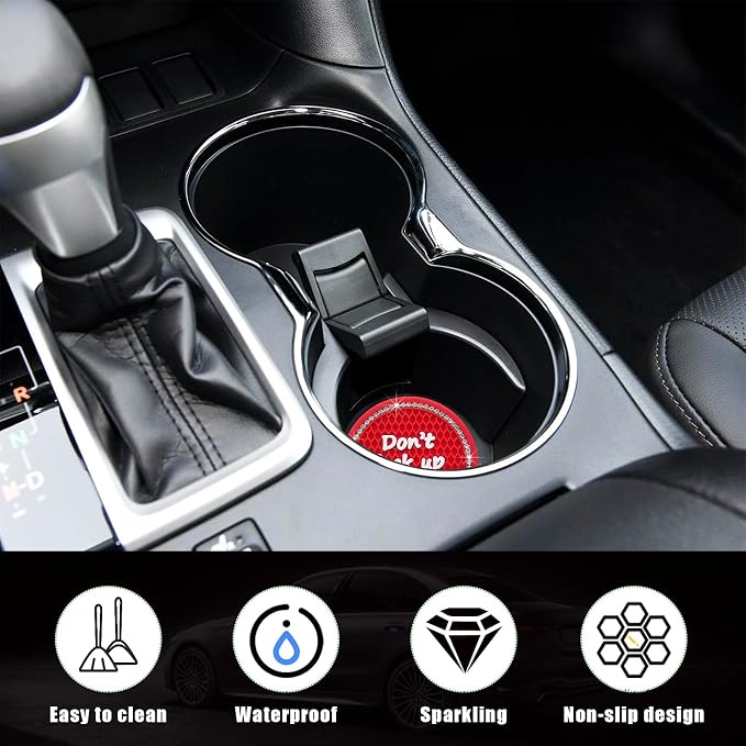 Ziciner 4 Pack Bling Car Cup Holder Coaster, 2.75 Inch Anti-Slip Auto Insert Cup Coaster, Crystal Car Drink Cup Mat Perfect for Women Girls, Universal Interior Decor Accessories (Red)