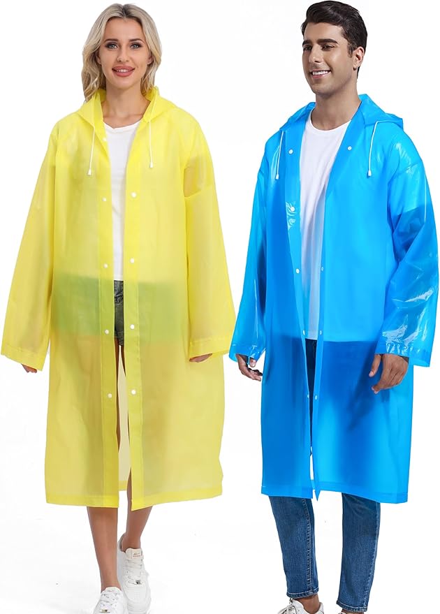 2PCS Rain Ponchos for Adults Reusable Rain Coats for Adults Rain Jackets Raincoats for Men Women