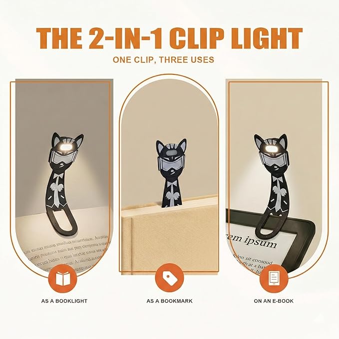 Rechargeable Kids Book Light, Cute Bookmark Reading Light for Kids, Dimmable Portable LED Book Light for Reading in Bed, Eye-Caring Bedtime Reading Lamp for Children & Travel, Black&Grey