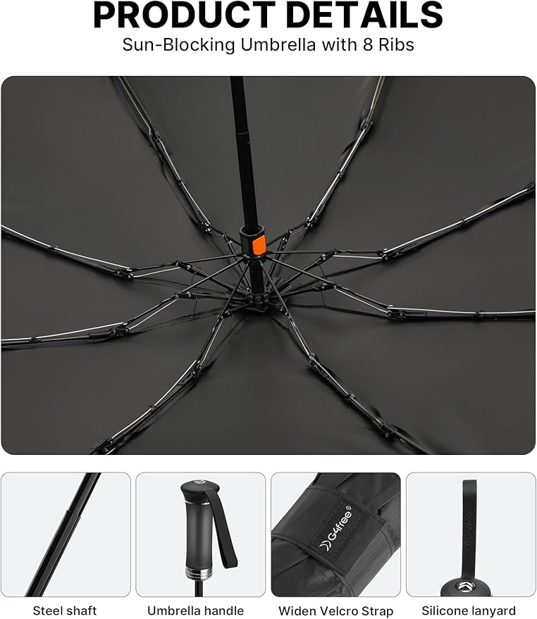G4Free 46 Inch Mini Lightweight Travel Umbrella, Portable Super Slim Pocket Umbrella, Extendable Built-in Handle, UPF 50+ UV Protection, Compact size for Backpack & Purse