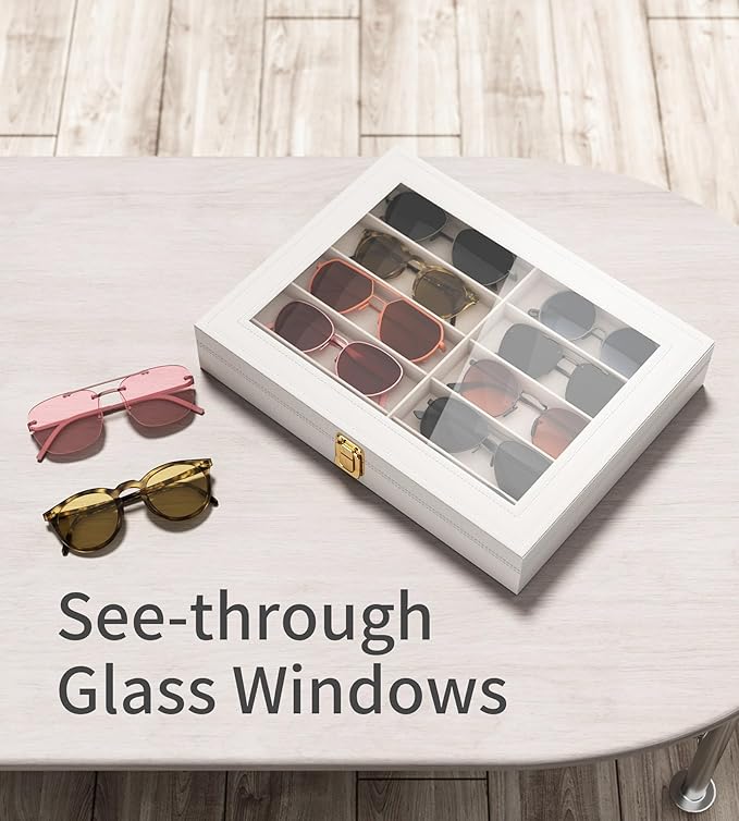 NEWLOOP 10/30 Slots Sunglass Organizer for Multiple Pairs of Eyeglass See-through Display Case Storage Box for Women Men
