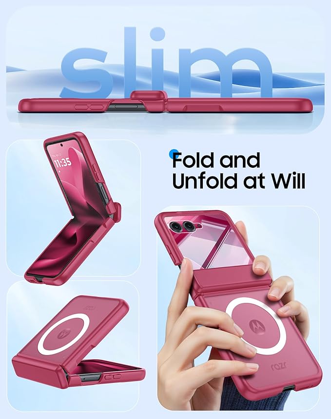Magnetic for Motorola Razr Ultra 2026/2025 Case,Hinge Protection, Screen Protector, Compatible with MagSafe, Translucent Frosted, Shockproof Slim Cover for Razr Ultra 2026/2025-Rose Red